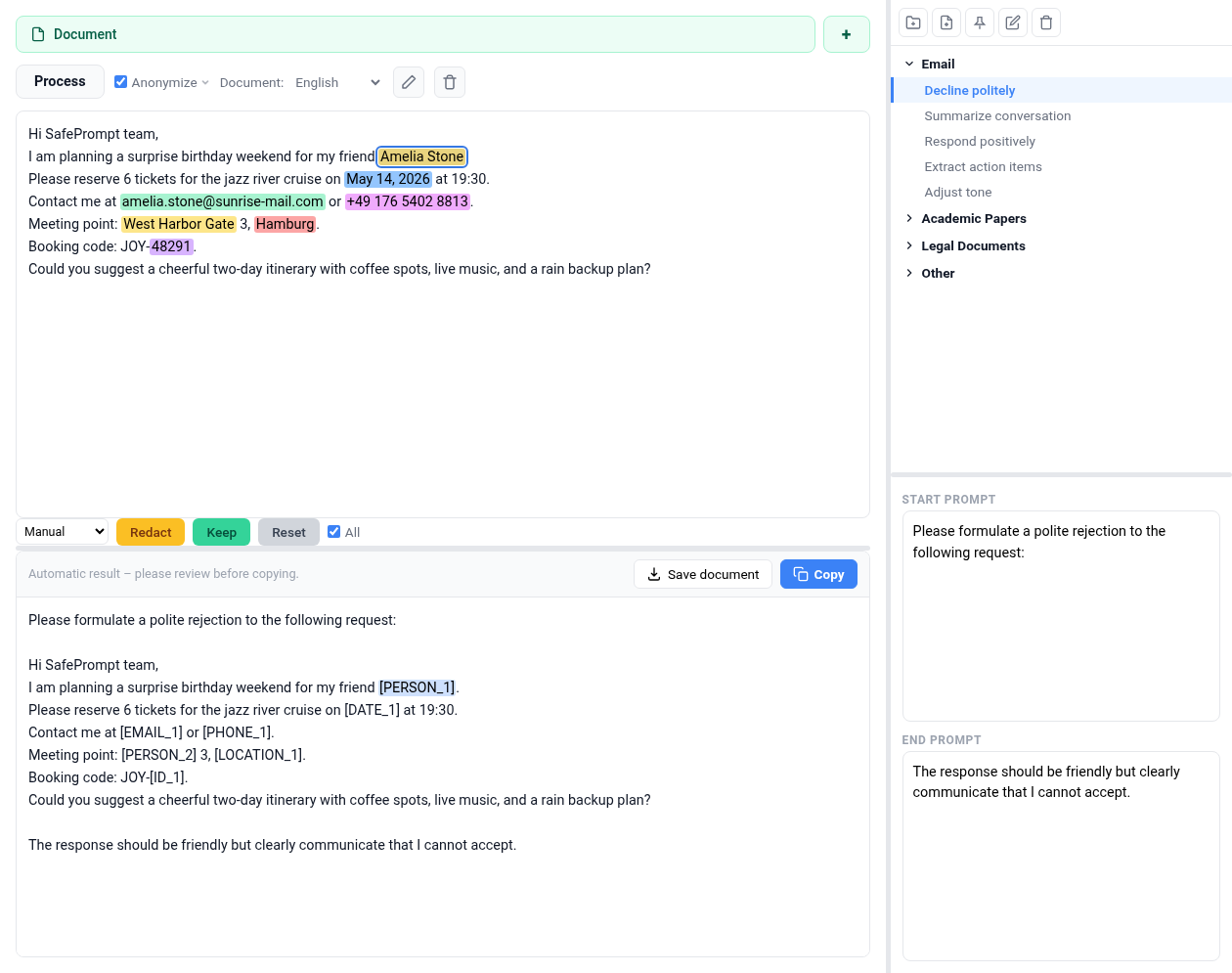 SafePrompt Web interface screenshot