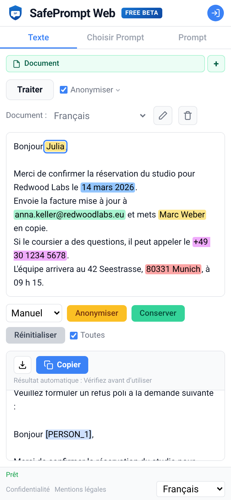 Capture d'écran de SafePrompt Web