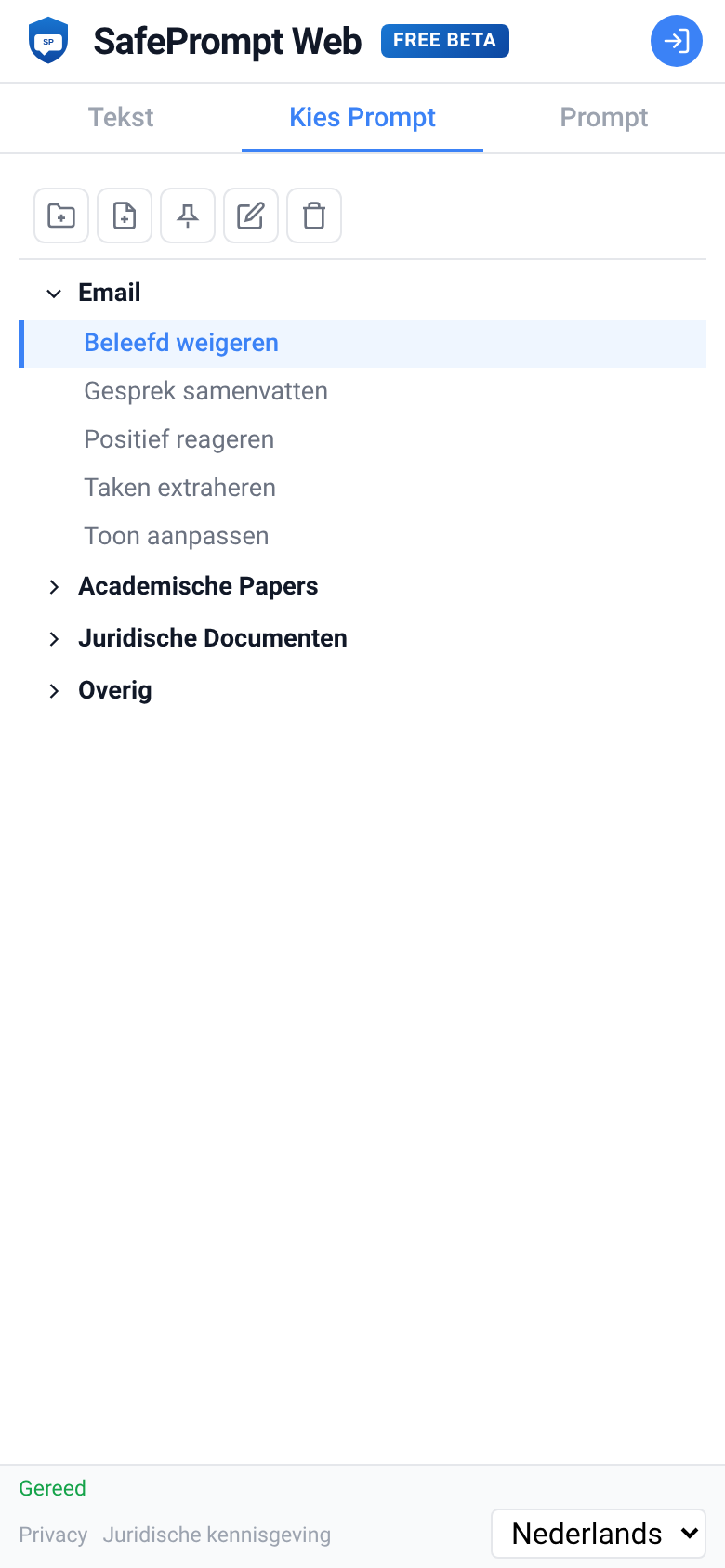 Screenshot van SafePrompt Web