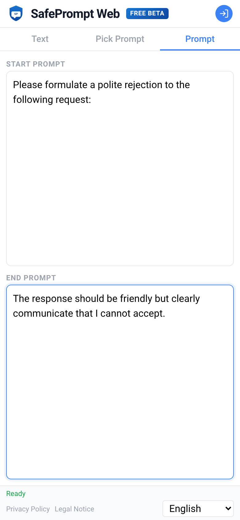SafePrompt Web interface screenshot