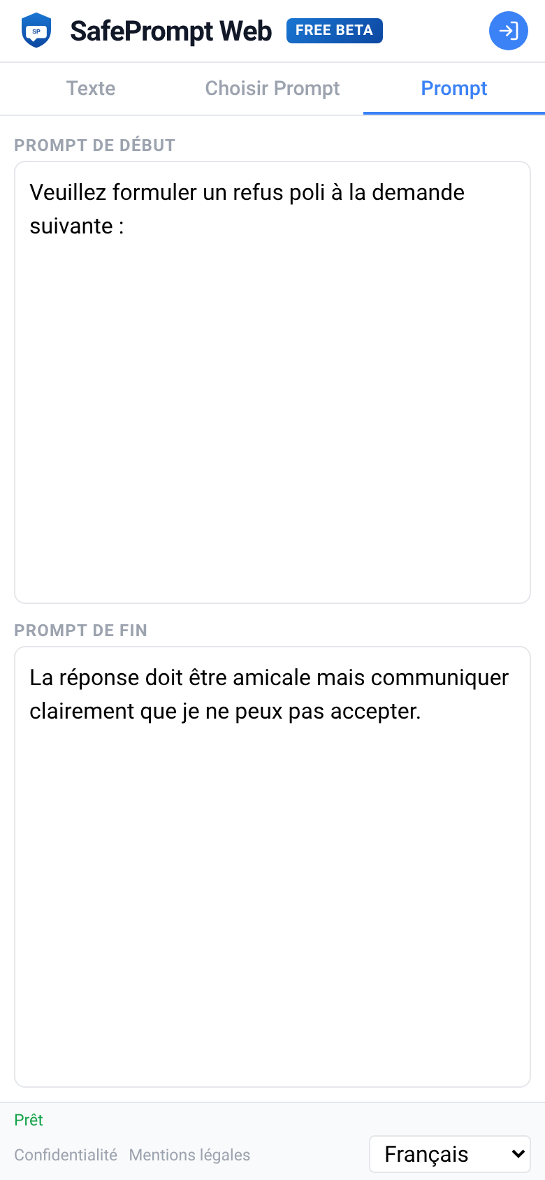 Capture d'écran de SafePrompt Web
