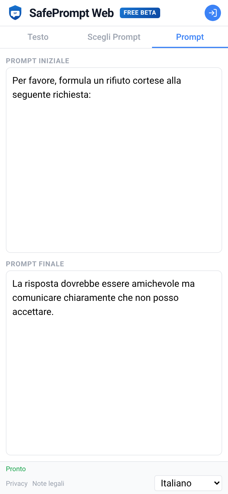 Schermata di SafePrompt Web