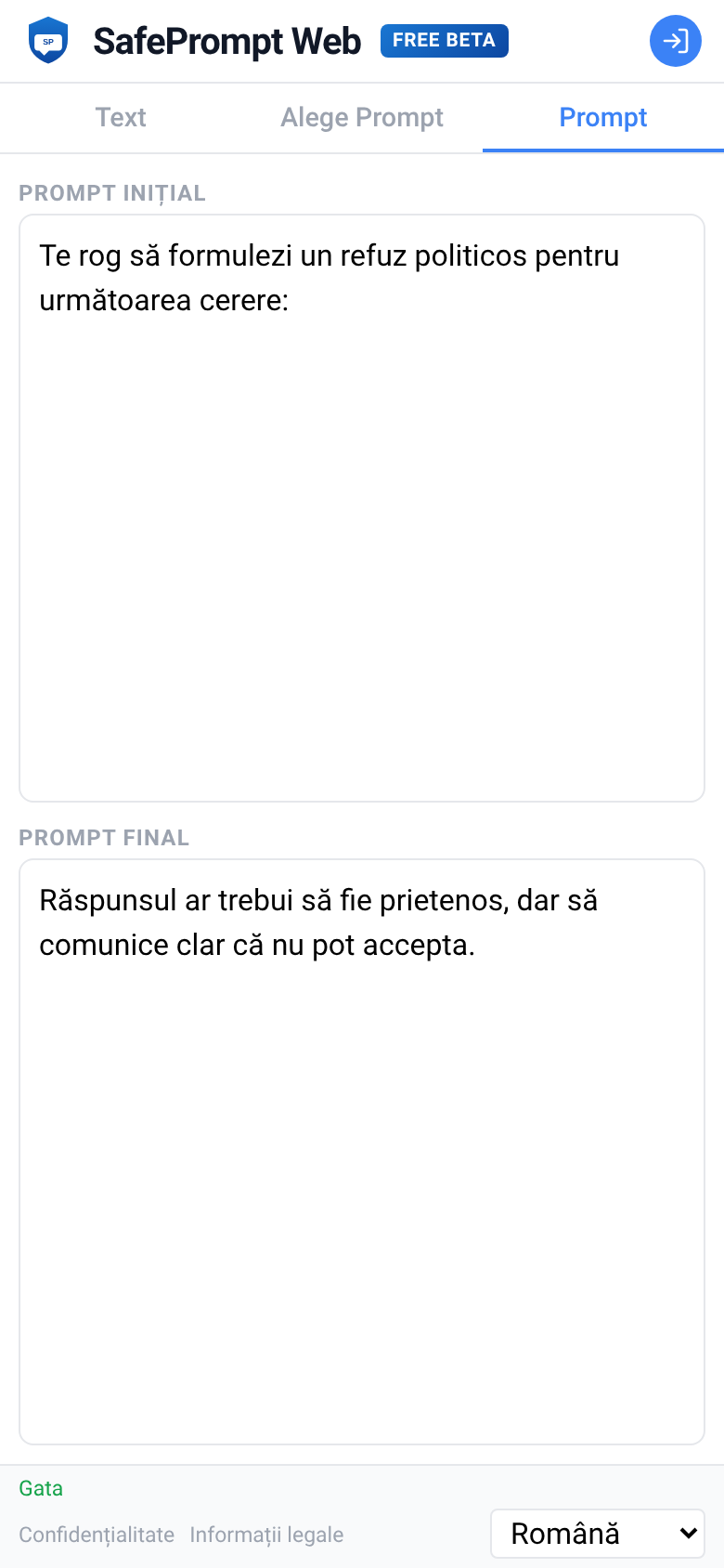 Captura de ecran SafePrompt Web